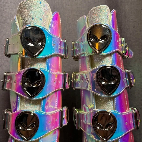 YRU Atlantis Alien Dune Glitter Iridescent Platform Boots Dolls Kill Rave EDC - Picture 3 of 10